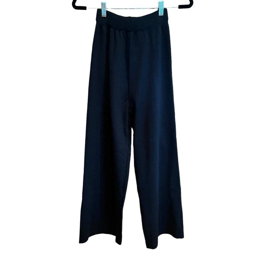 Commense Ribbed Knit Pull On Pants Size M Black Wide‎ Leg NWOT